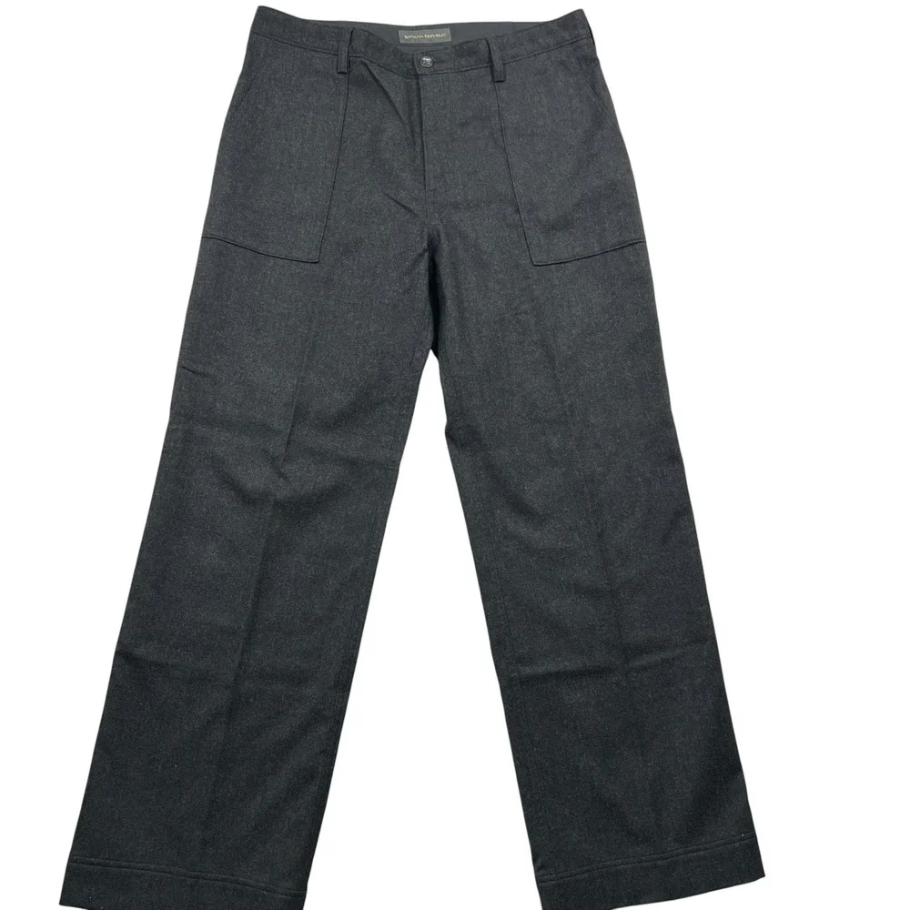Banana Republic Trousers Men 35x32 Gray Wool Blend Wide Leg Patch Pocket Pants
